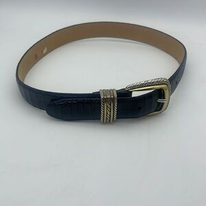 Brighton Black Leather Belt Croc Gold & Silver Buckle Sz S 28